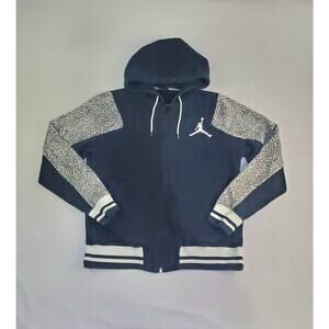 Nike Air Jordan Sz M Fleece Full Zip Hoodie Black White Elephant Print Ca2